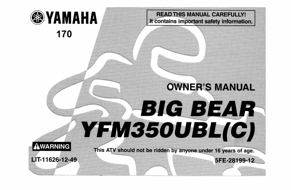 Yamaha Big Bear Yfm350ubl Owner S