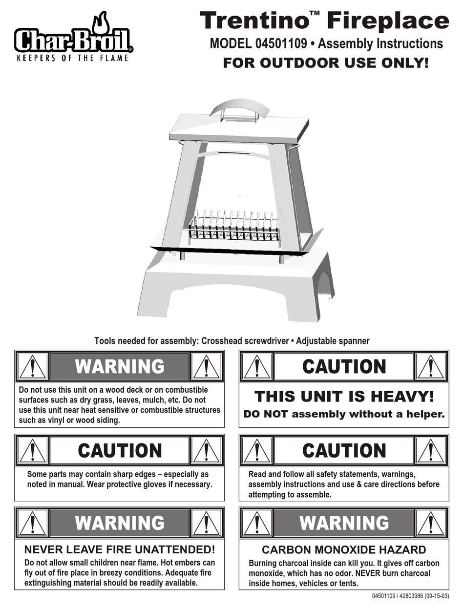 CHAR BROIL TRENTINO04501109 ASSEMBLY INSTRUCTIONS MANUAL Pdf