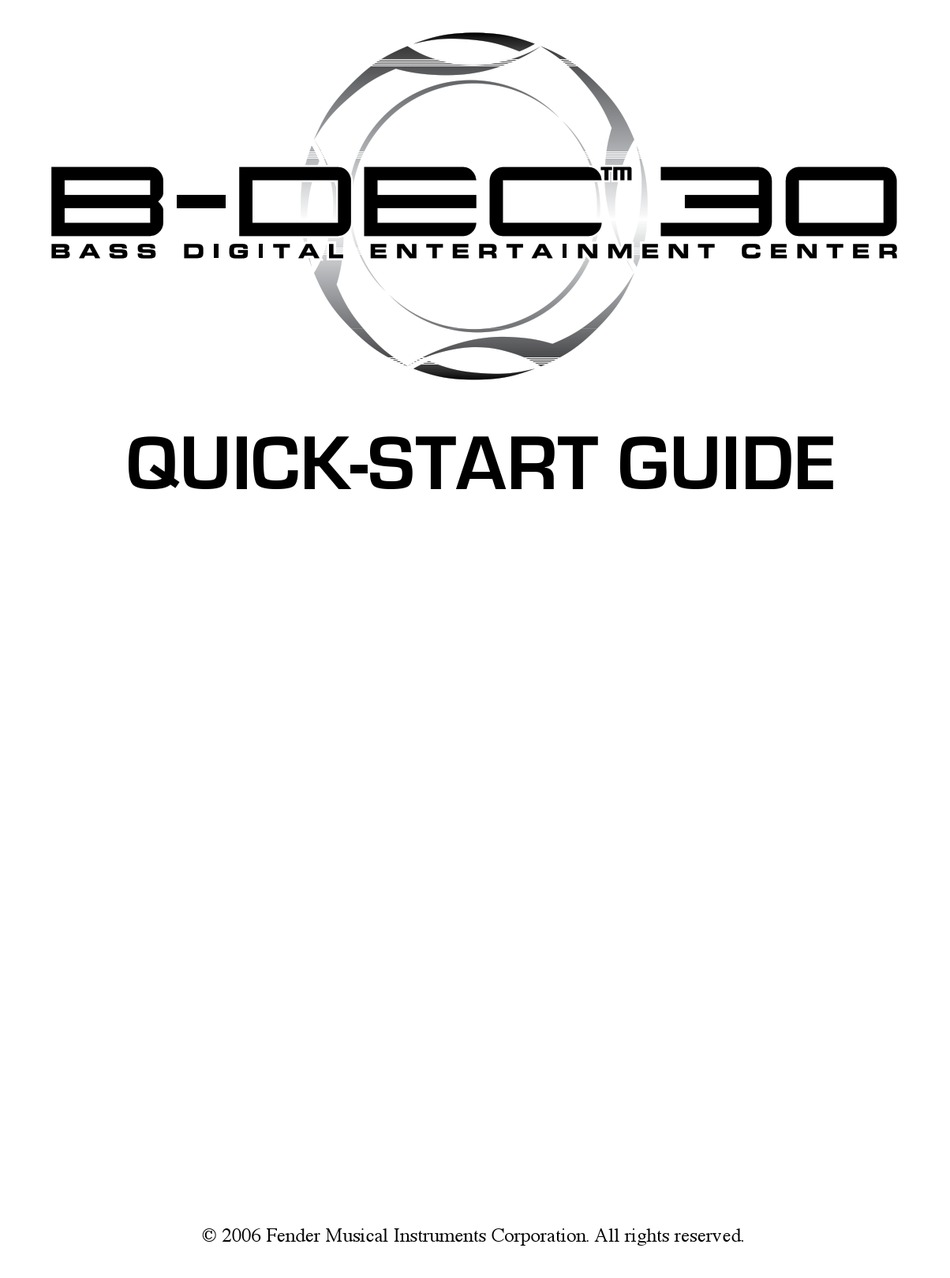 FENDER BDEC 30 QUICK START MANUAL Pdf Download ManualsLib