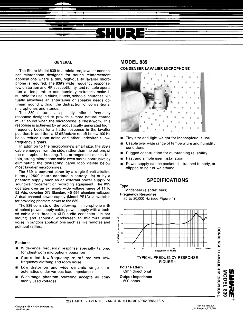 SHURE 839 USER MANUAL Pdf Download | ManualsLib