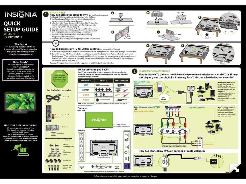 INSIGNIA NS-55D550NA15 QUICK SETUP MANUAL Pdf Download | ManualsLib