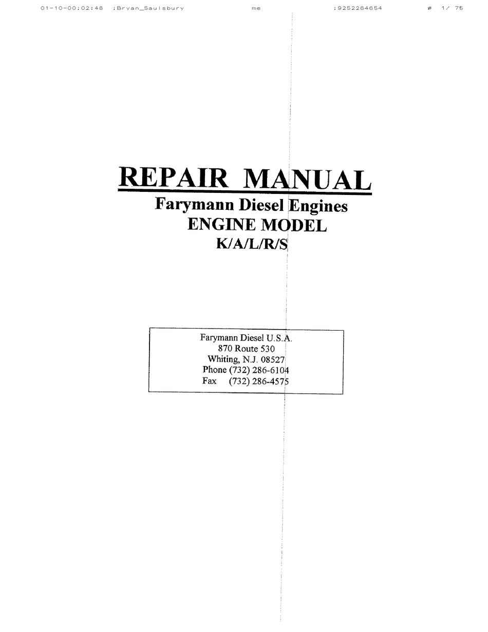 Farymann 43f motor diesel Bedienungsanleitung manual de instrucciones Handbook 2004