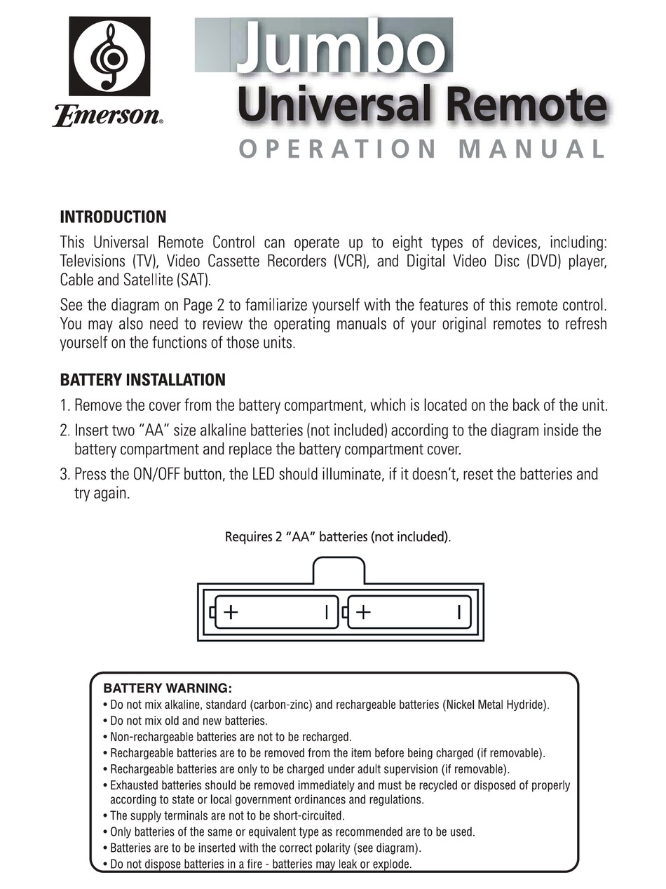 EMERSON JUMBO OPERATION MANUAL Pdf Download | ManualsLib