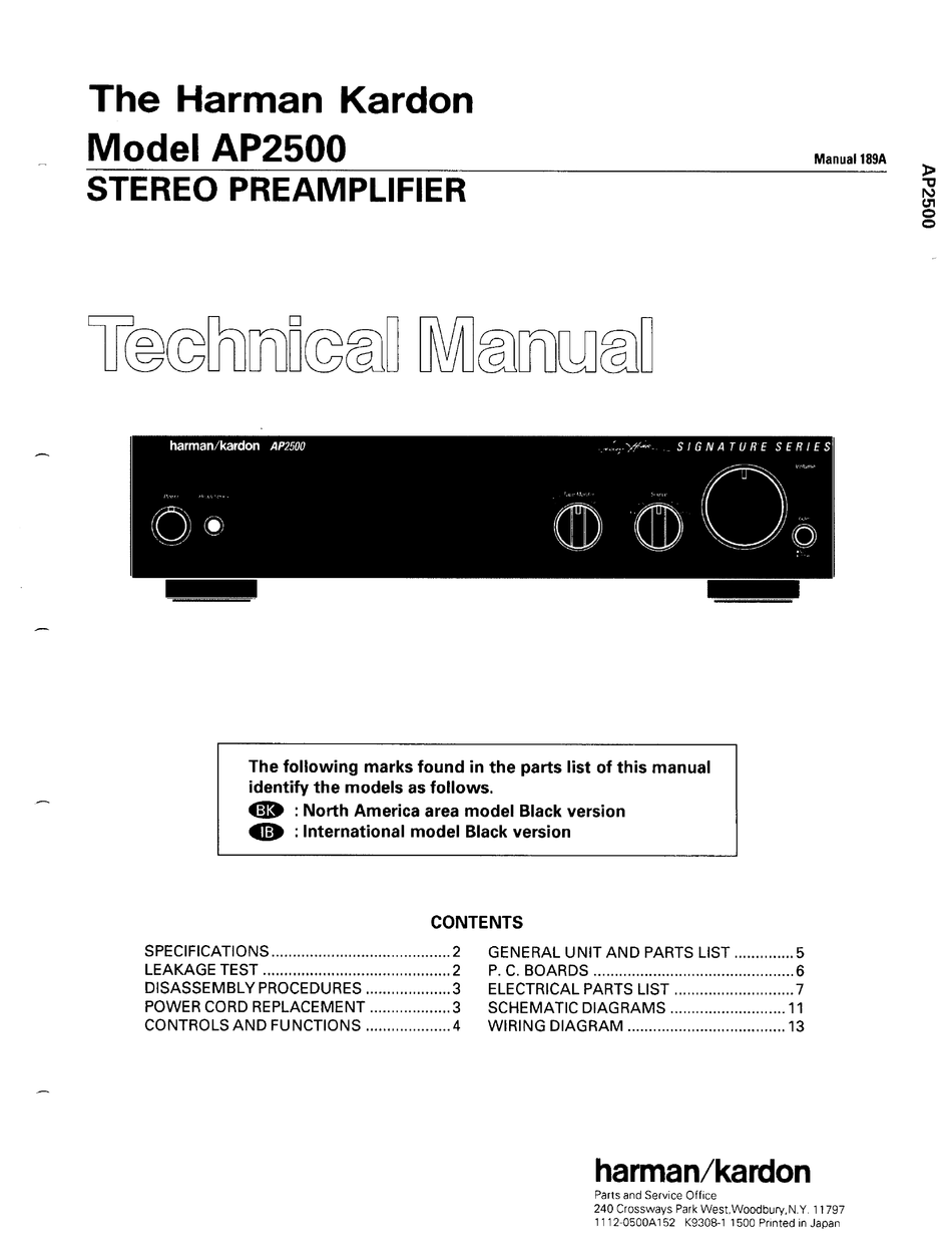 HARMAN KARDON AP2500 TECHNICAL MANUAL Pdf Download | ManualsLib