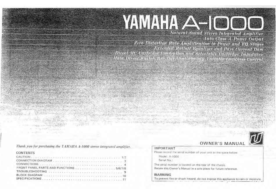 Yamaha A 1000 Owner S Manual Pdf Download Manualslib