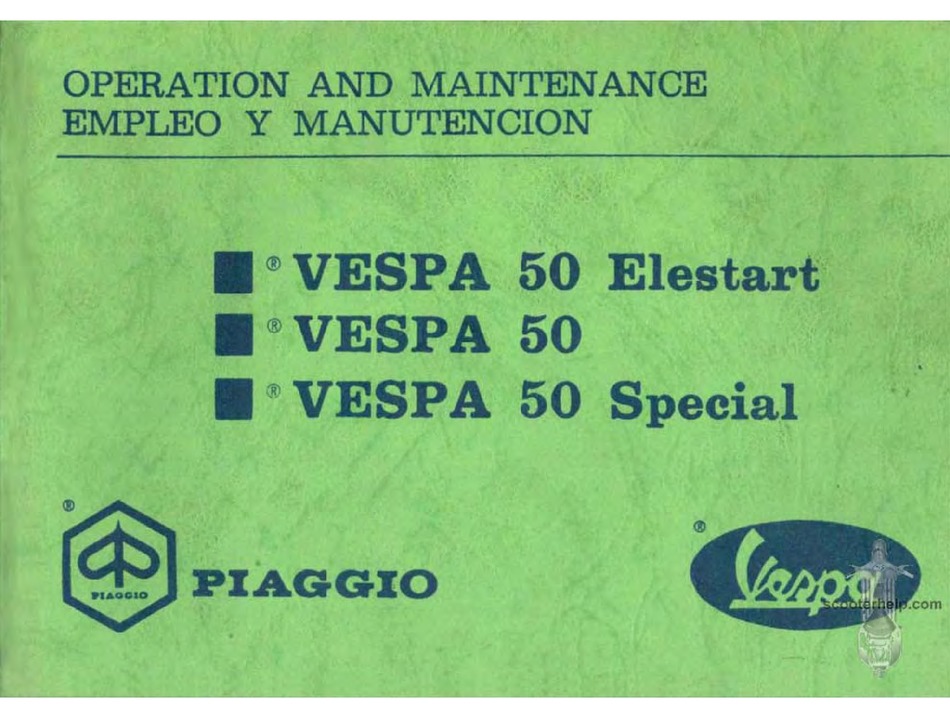 PIAGGIO VESPA 50 ELESTART OPERATION AND MAINTENANCE Pdf Download ...
