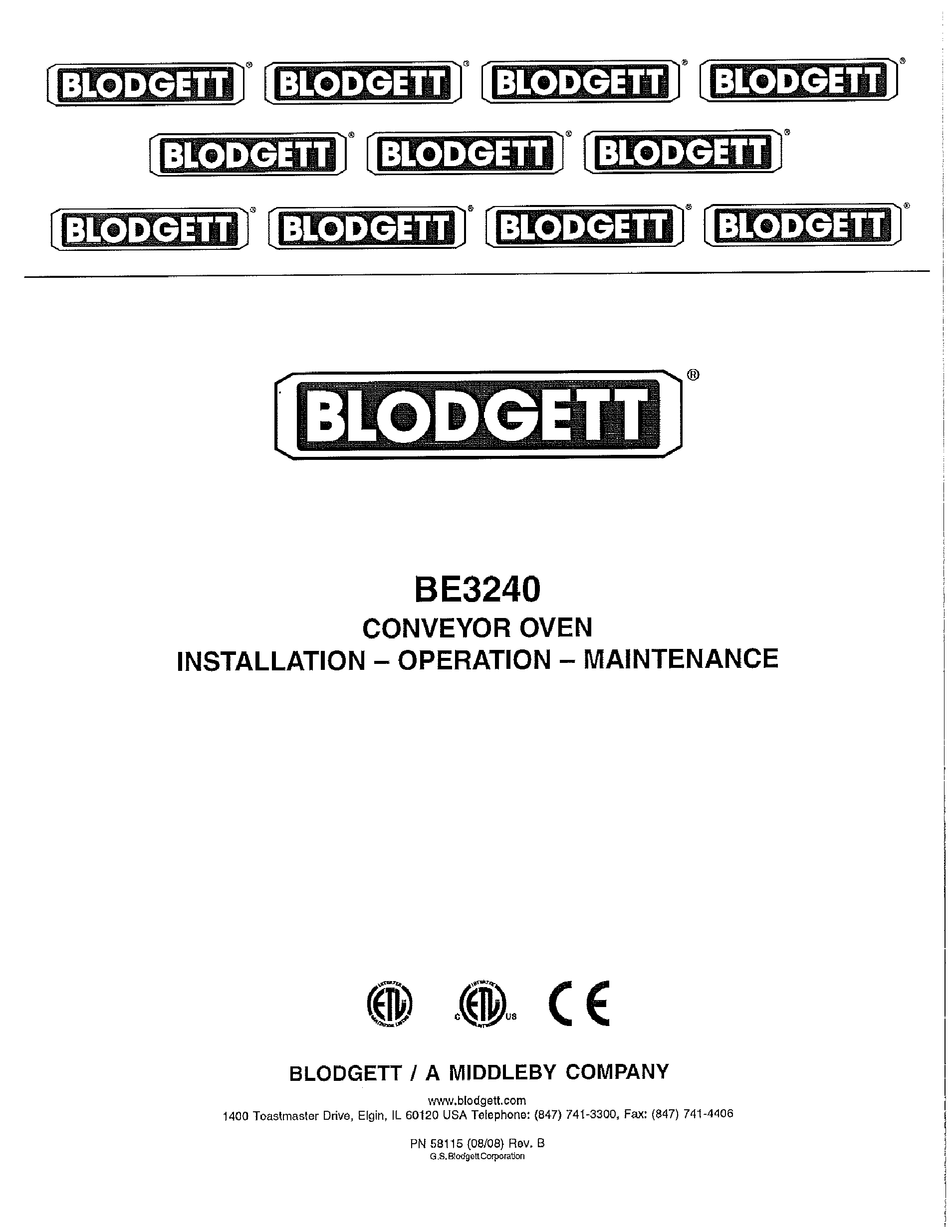 BLODGETT BE3240 INSTALLATION OPERATION & MAINTENANCE Pdf Download