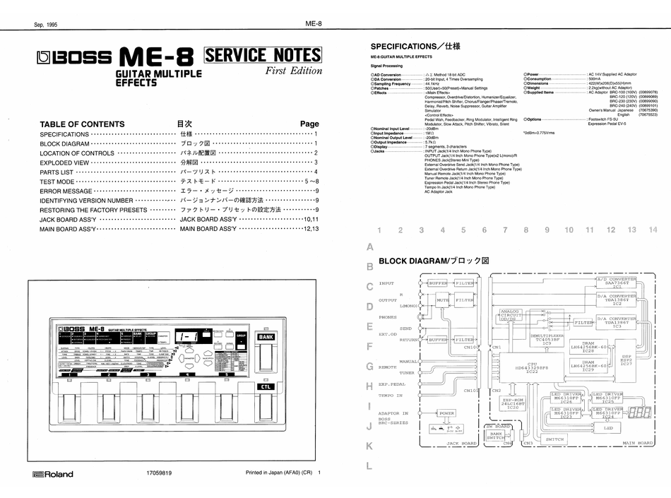 En eller anden måde sværd Latter BOSS ME-8 SERVICE NOTES Pdf Download | ManualsLib