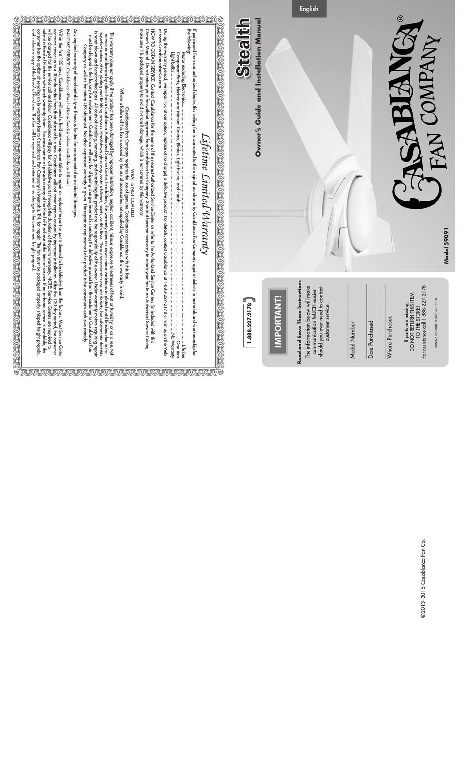 CASABLANCA STEALTH 59091 OWNER'S MANUAL Pdf Download ManualsLib