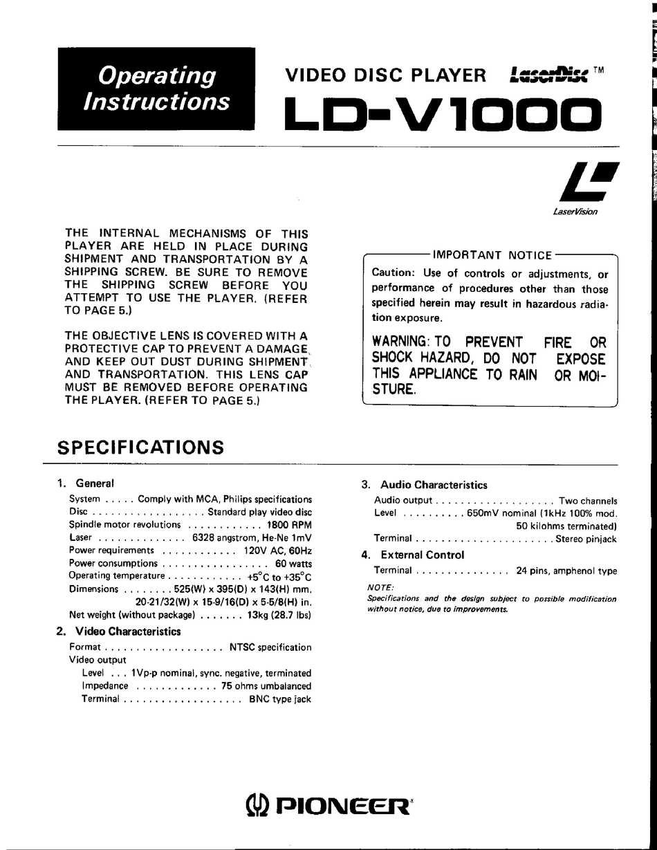 Pioneer Ld S2 User Manual