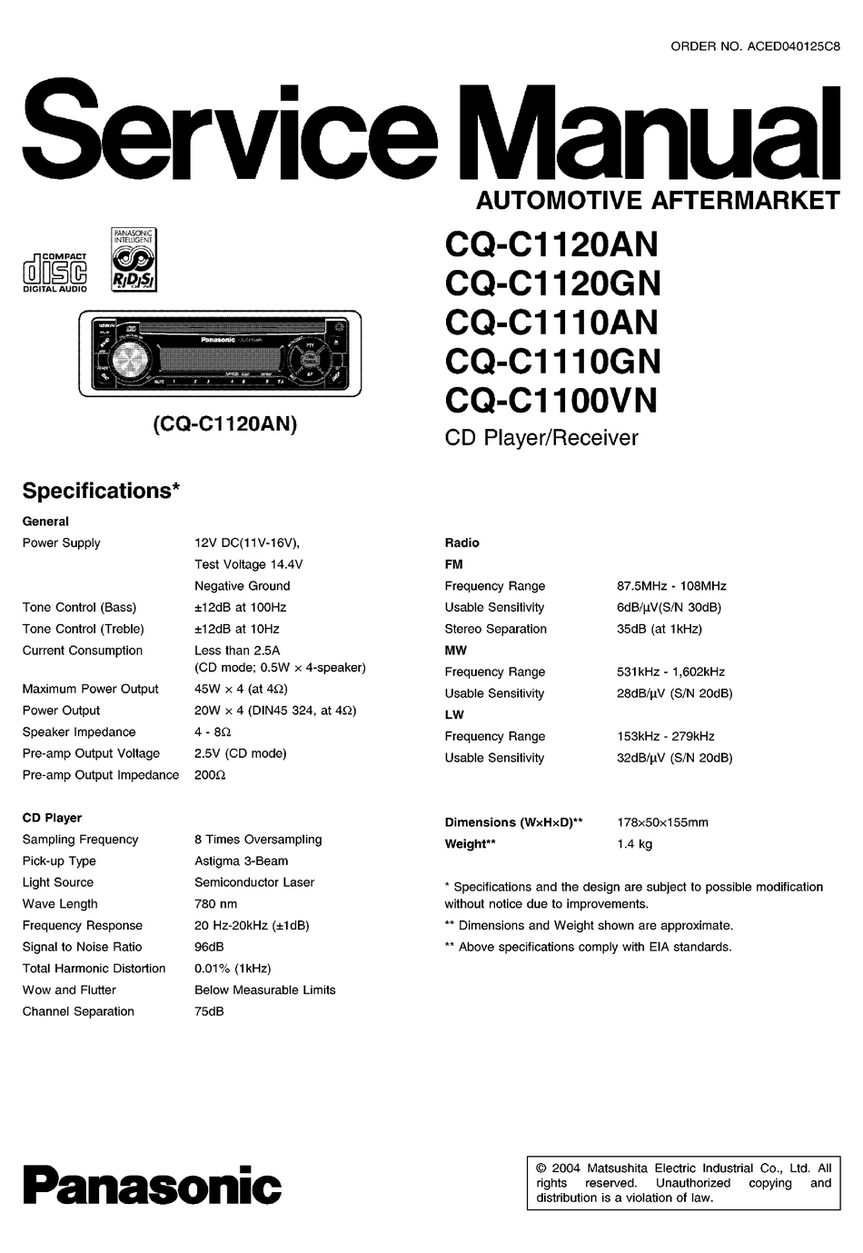 Panasonic cq c8300n схема