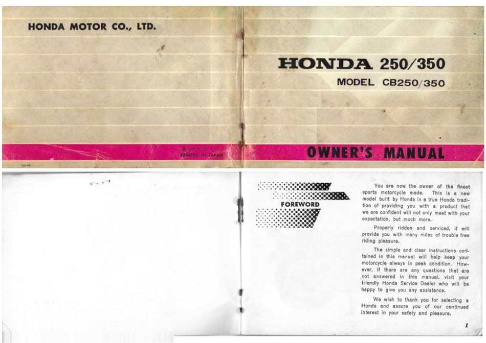Manuel propriétaire Honda CB250 two fifty CB 250 Owner's manual 