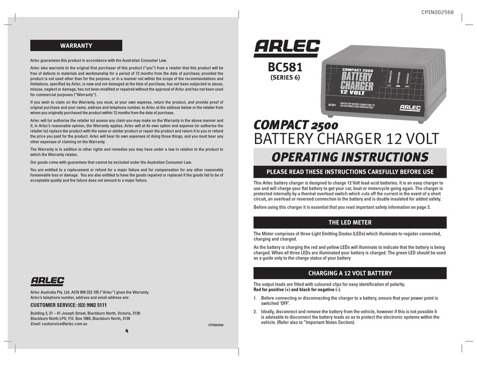 arlec 12 volt battery charger