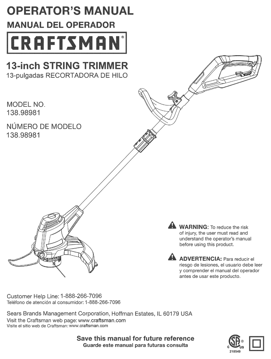 craftsman 13 inch string trimmer 40v