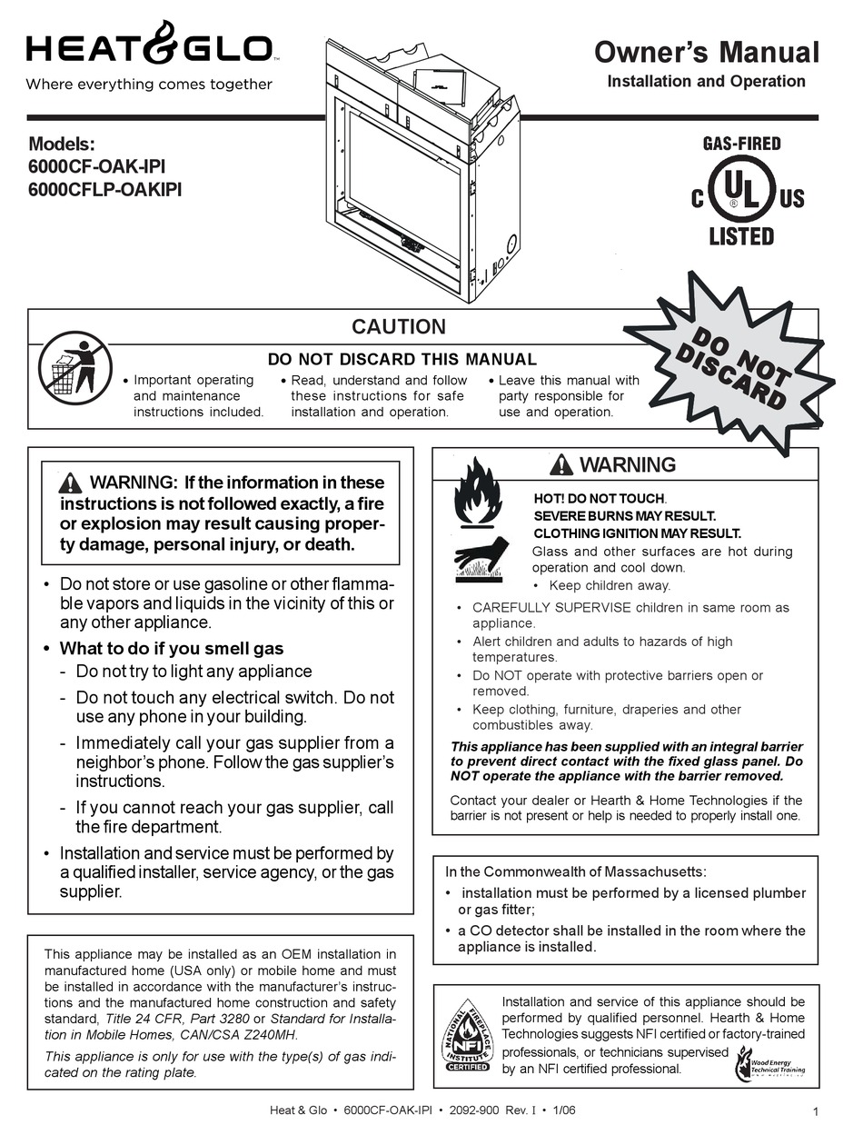 HEAT&GLOGLO 6000CFOAKIPI OWNER'S MANUAL Pdf Download ManualsLib
