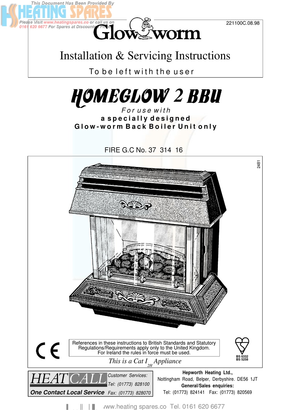 GLOWWORM HOMEGLOW 2 BBU INSTALLATION & SERVISING INSTRUCTION Pdf