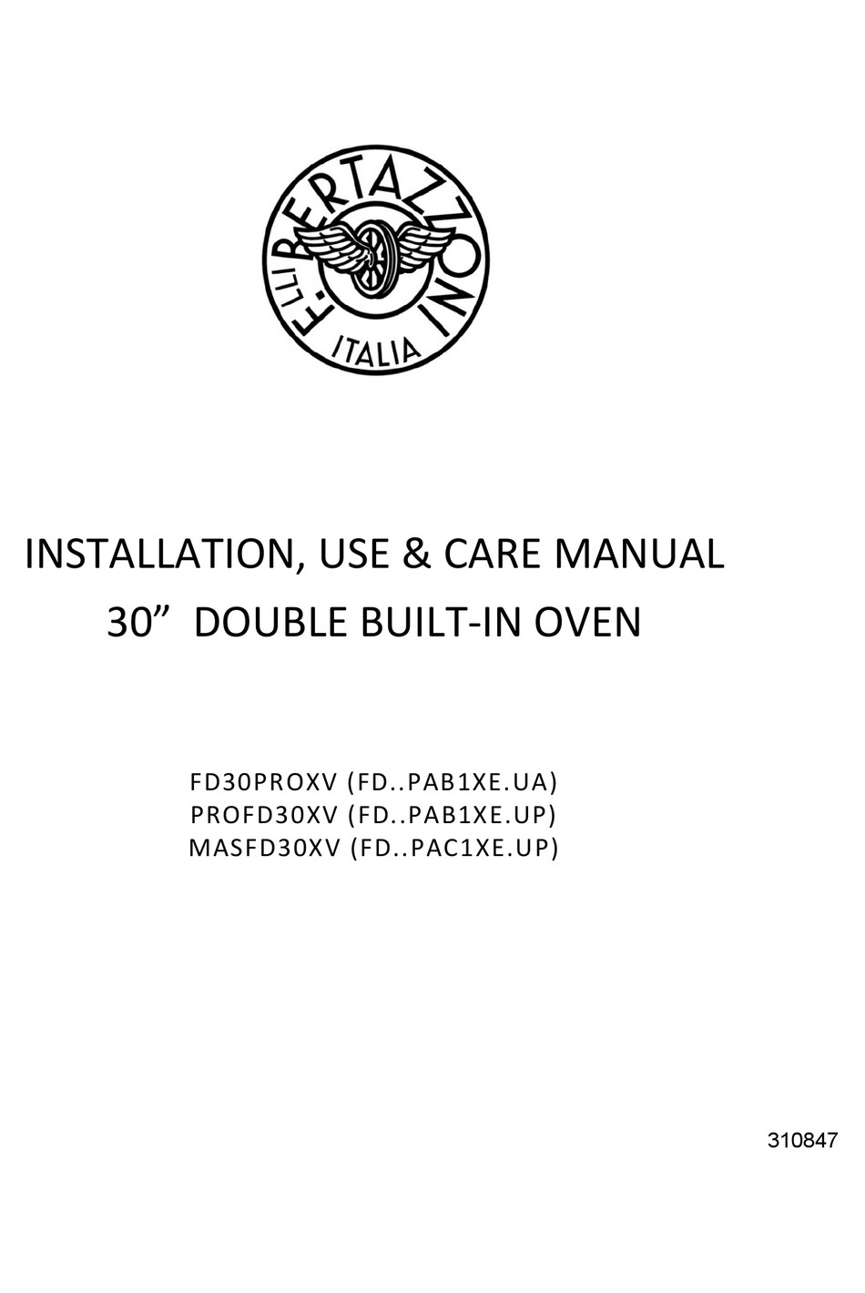 BERTAZZONI FD30PROXV INSTALLATION, USE & CARE MANUAL Pdf Download