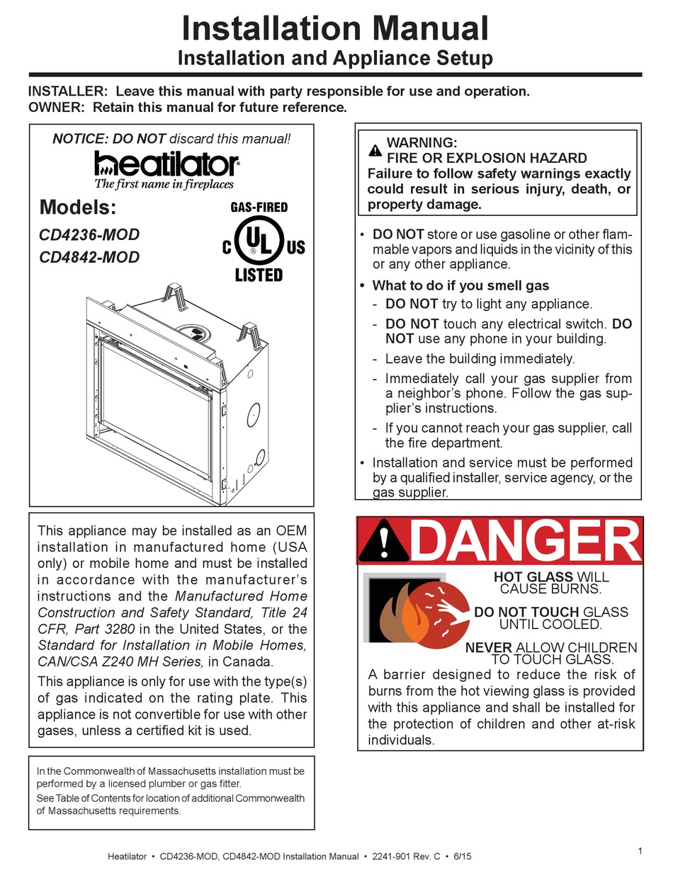 HEATILATOR CD4236MOD INSTALLATION MANUAL Pdf Download
