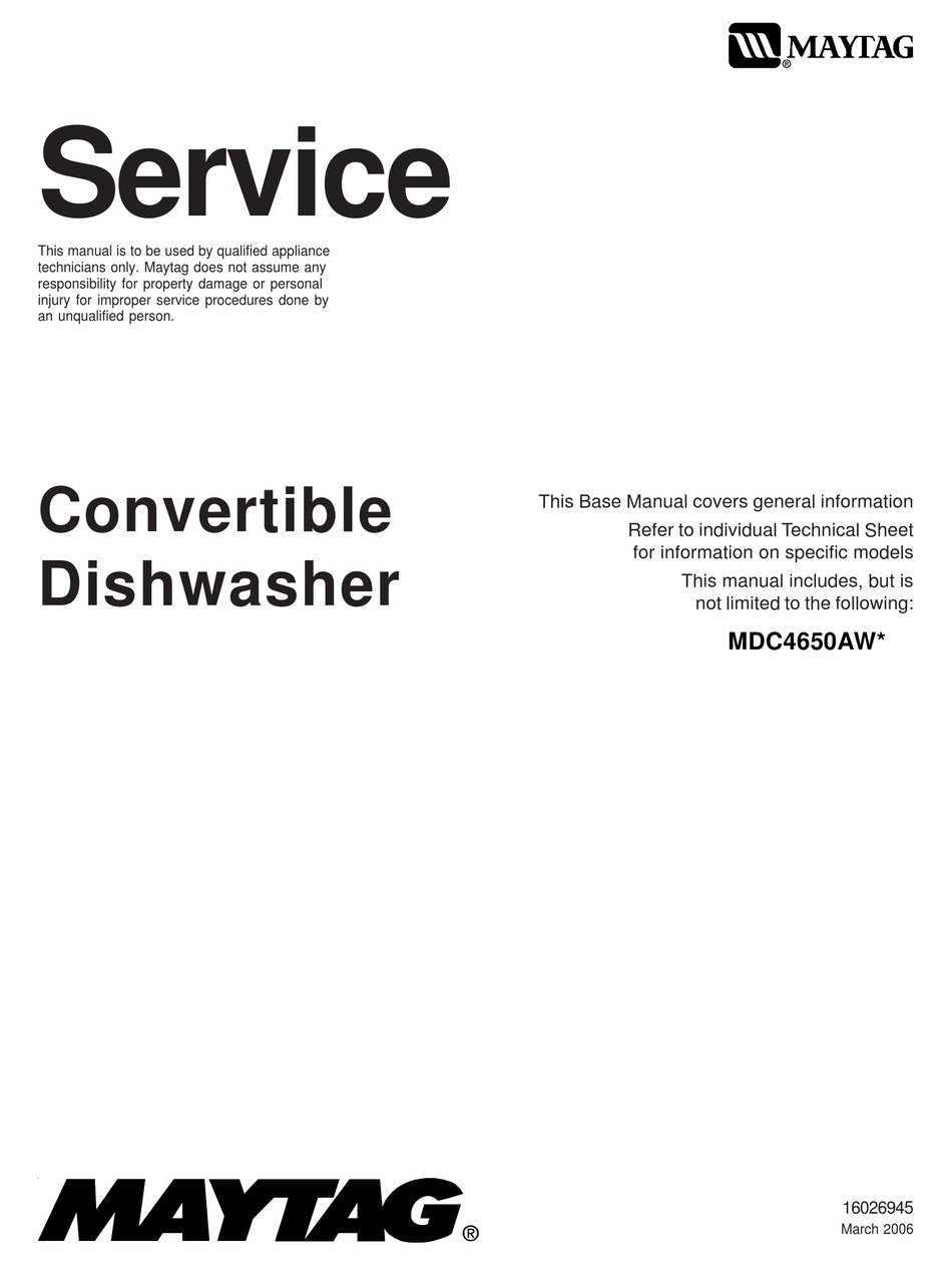 Maytag dishwasher sales service manual