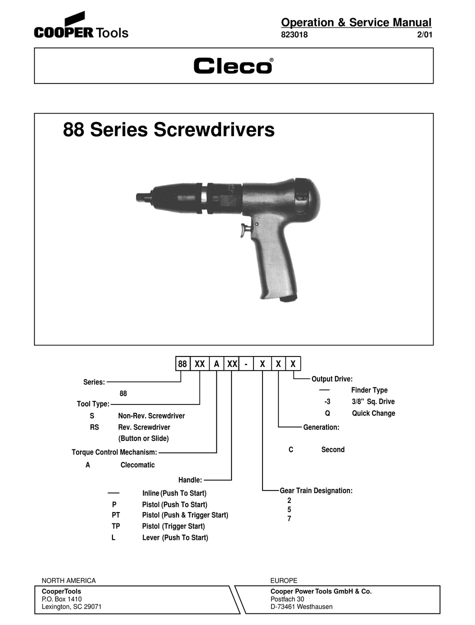 COOPER TOOLS CLECO 88 SERIES OPERATION & SERVICE MANUAL Pdf Download