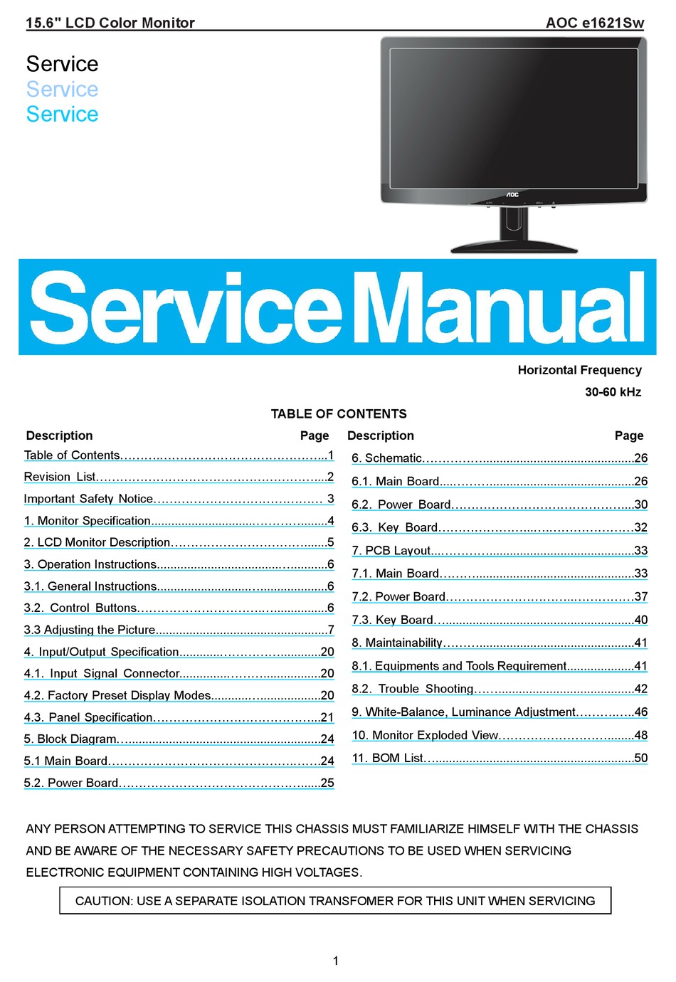 Aoc E1621sw Service Manual Pdf Download Manualslib