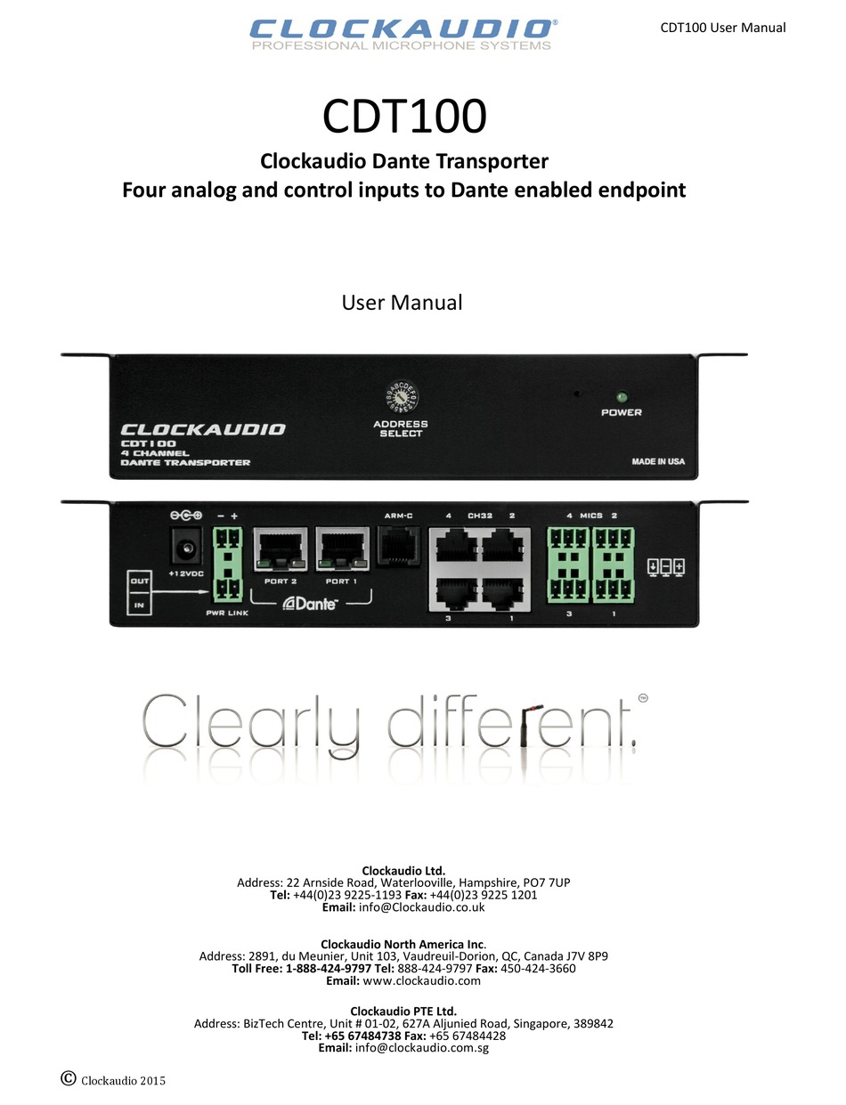 CLOCKAUDIO CDT100 USER MANUAL Pdf Download ManualsLib