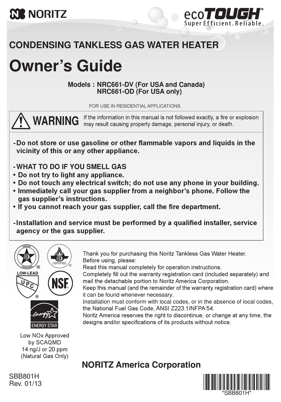 NORITZ ECOTOUGH NRC661-DV OWNER'S MANUAL Pdf Download | ManualsLib