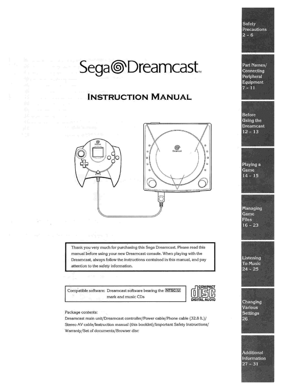 SEGA DREAMCAST INSTRUCTION MANUAL Pdf Download ManualsLib