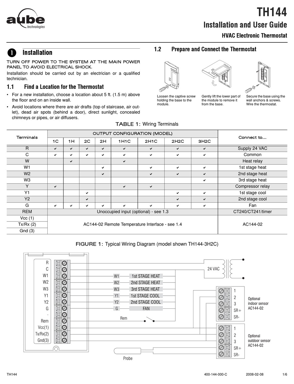 AUBE TECHNOLOGIES TH144 INSTALLATION AND USER MANUAL Pdf Download ...