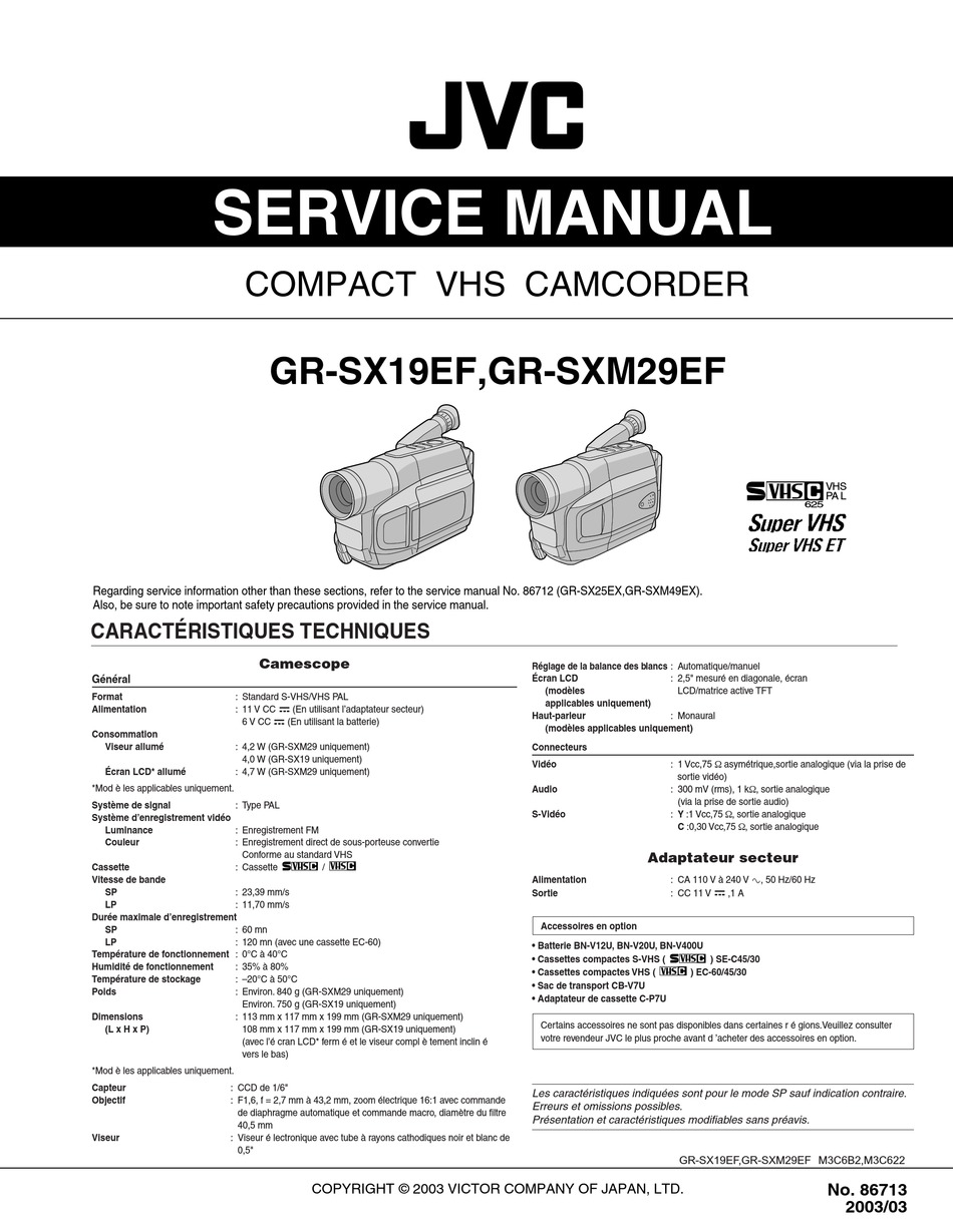 JVC GRSX19EF SERVICE MANUAL Pdf Download ManualsLib