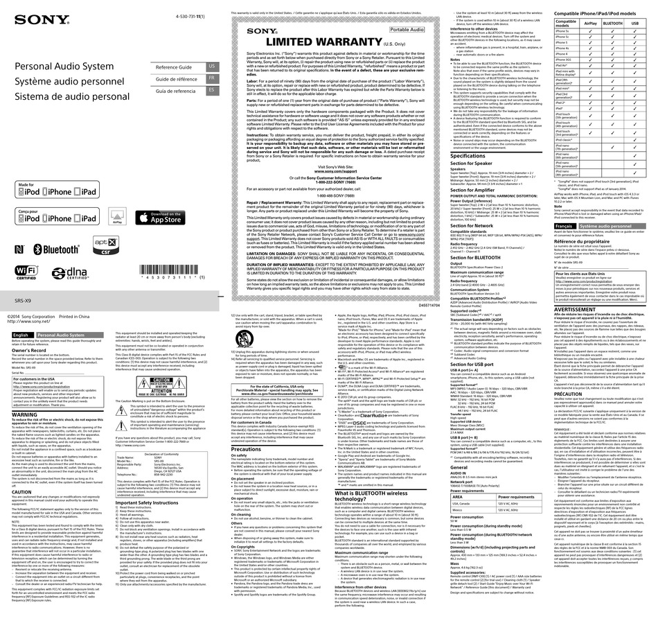 SONY SRS-X9 REFERENCE MANUAL Pdf Download | ManualsLib