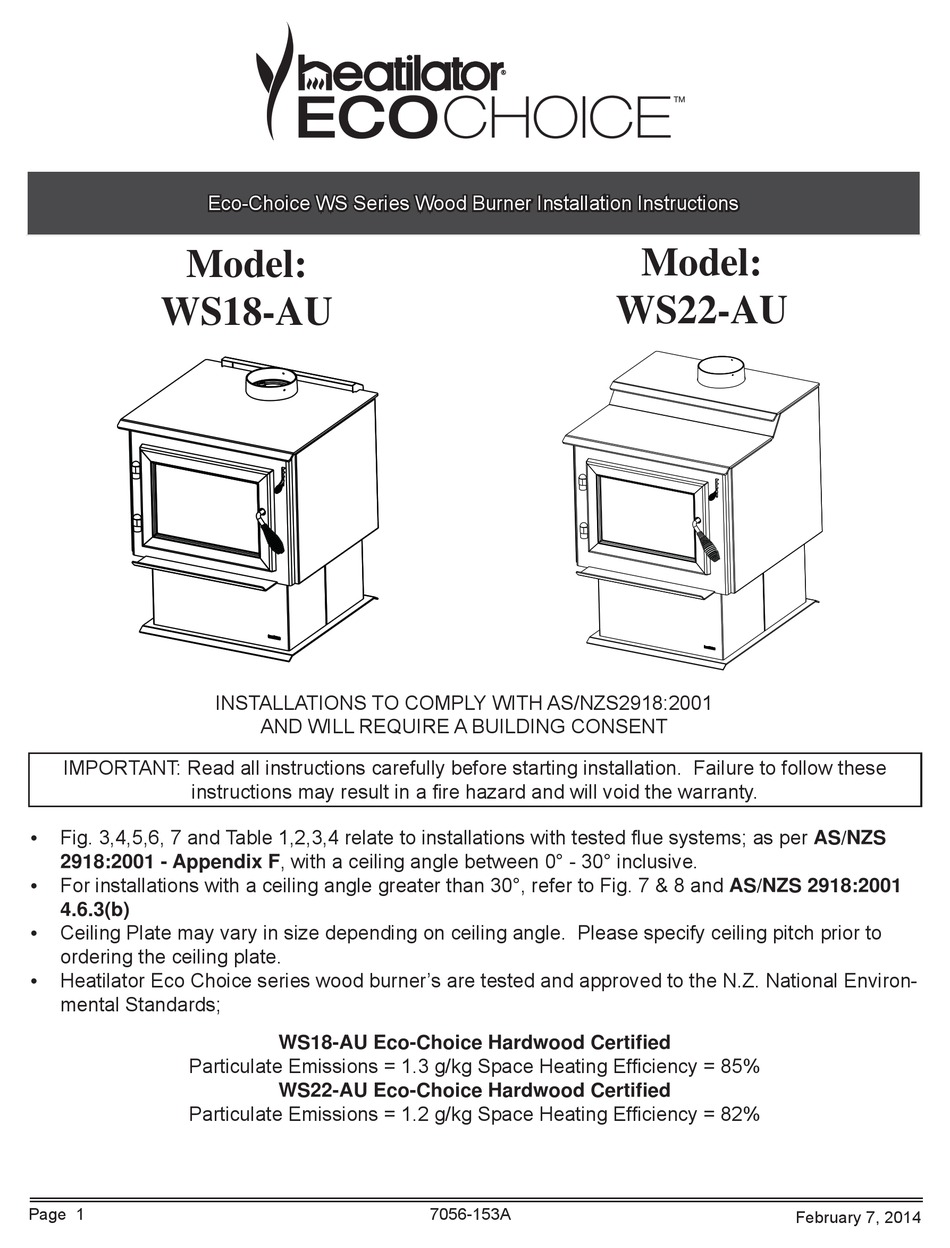 HEATILATOR WS18-AU INSTALLATION INSTRUCTIONS MANUAL Pdf Download |  ManualsLib
