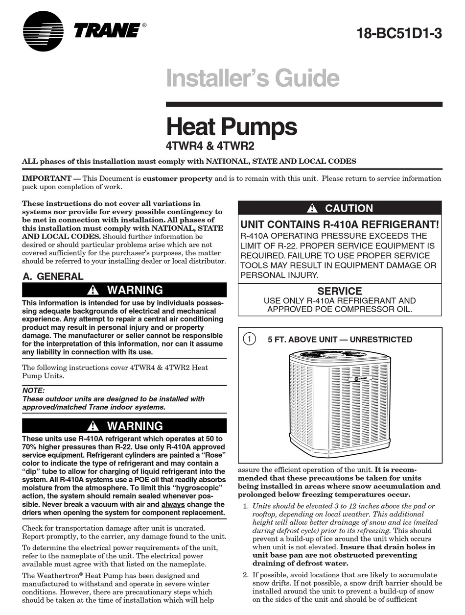 TRANE 4TWR4 INSTALLER'S MANUAL Pdf Download | ManualsLib