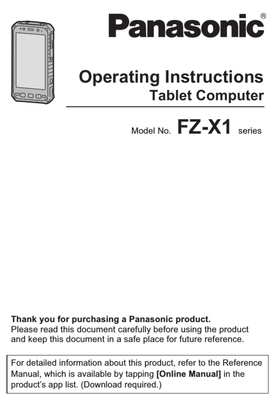 PANASONIC FZ-X1 OPERATING INSTRUCTIONS MANUAL Pdf Download | ManualsLib