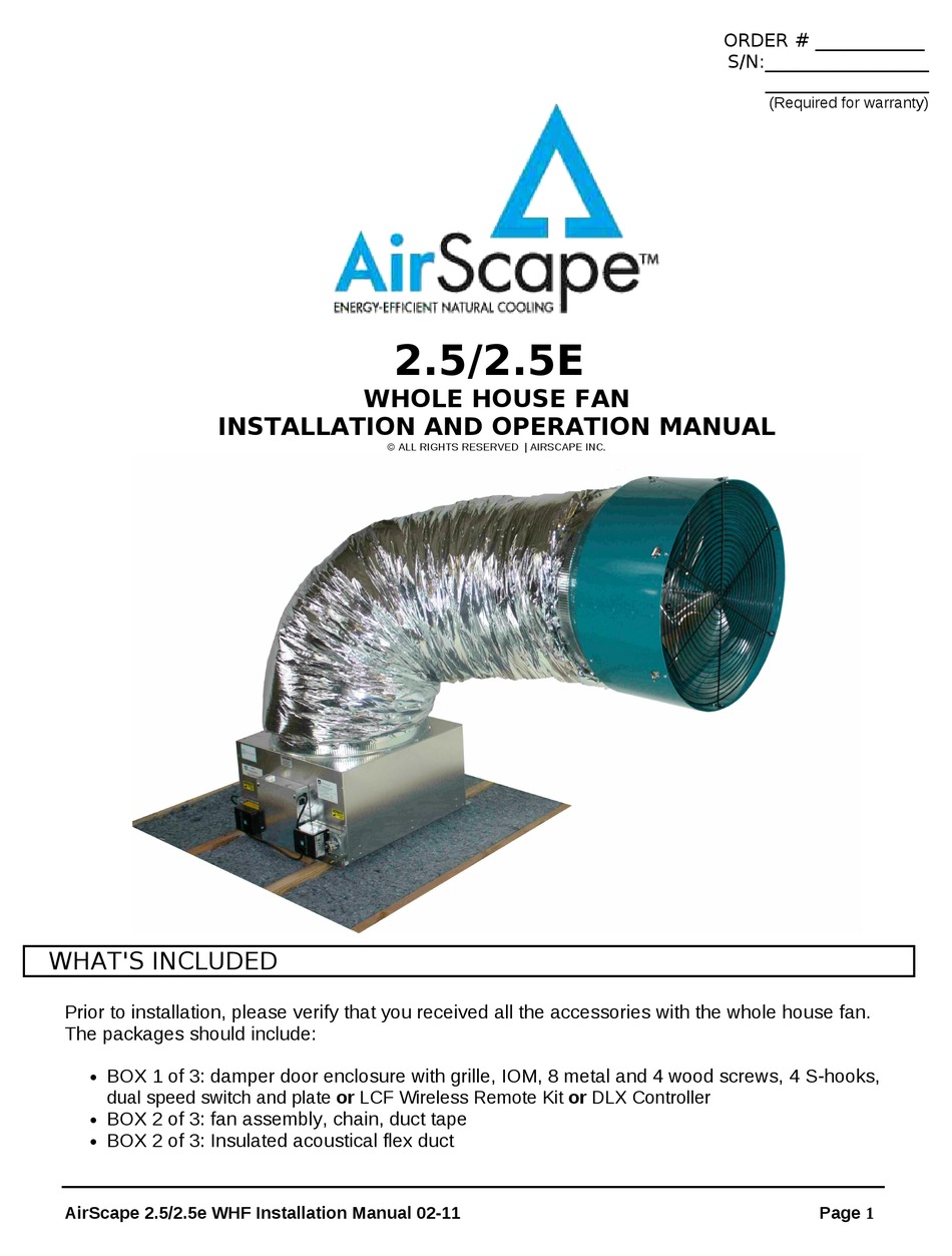 Airscape 25 Installation And Operators Manual Pdf Download