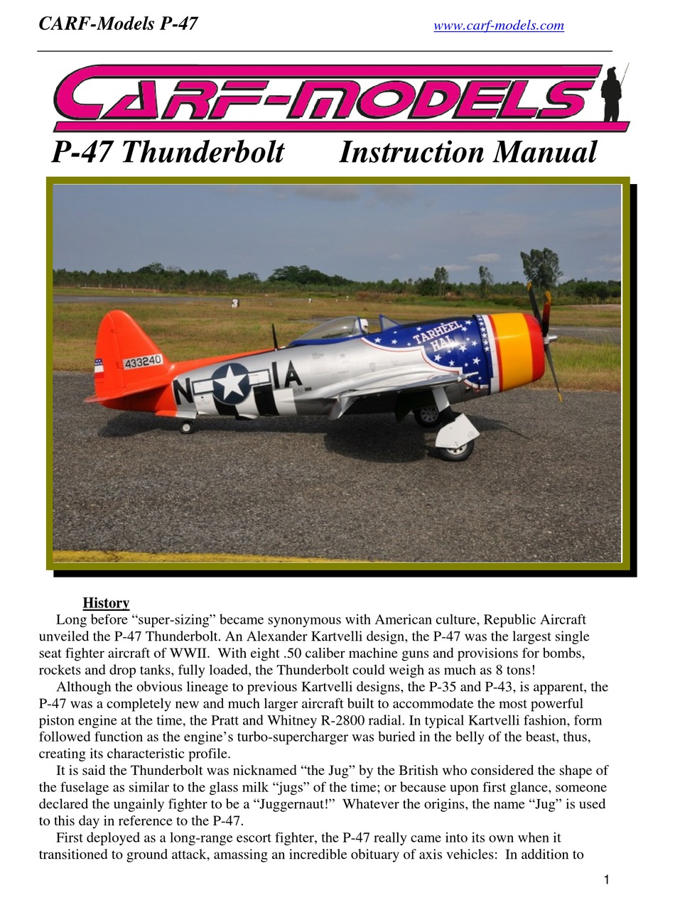 CARFMODELS P47 THUNDERBOLT INSTRUCTION MANUAL Pdf Download ManualsLib