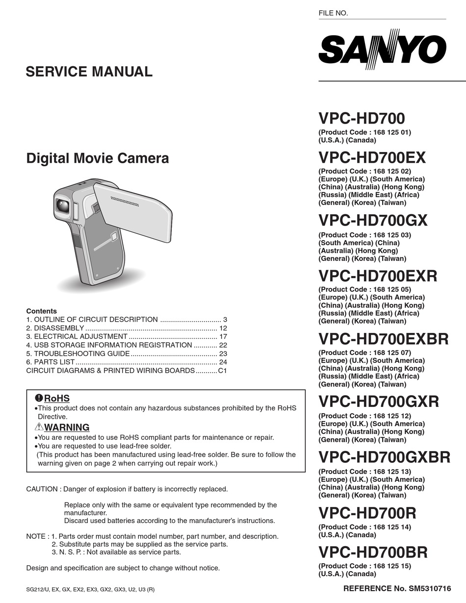 SANYO VPC-HD700 SERVICE MANUAL Pdf Download | ManualsLib