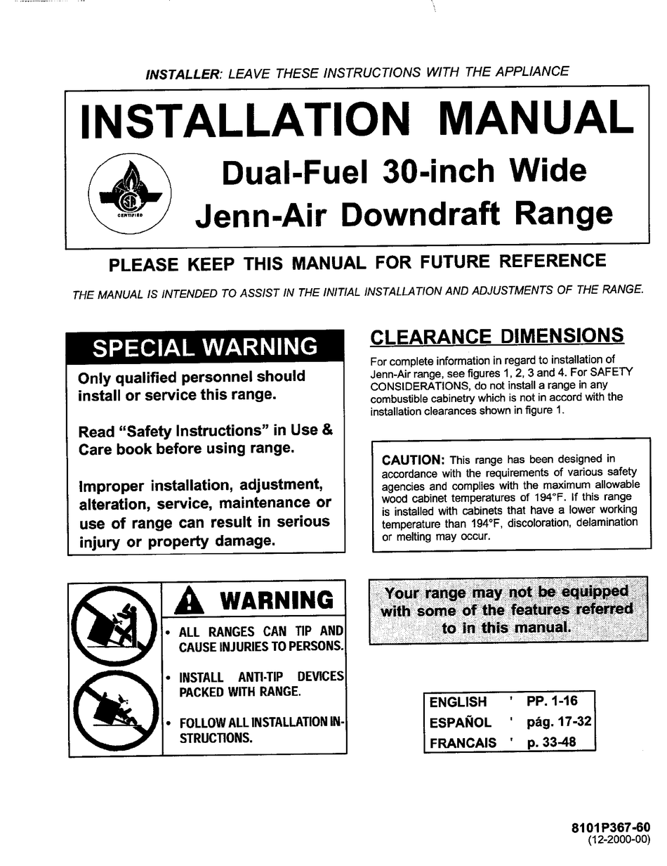 JENNAIR 8181P36760 INSTALLATION MANUAL Pdf Download ManualsLib