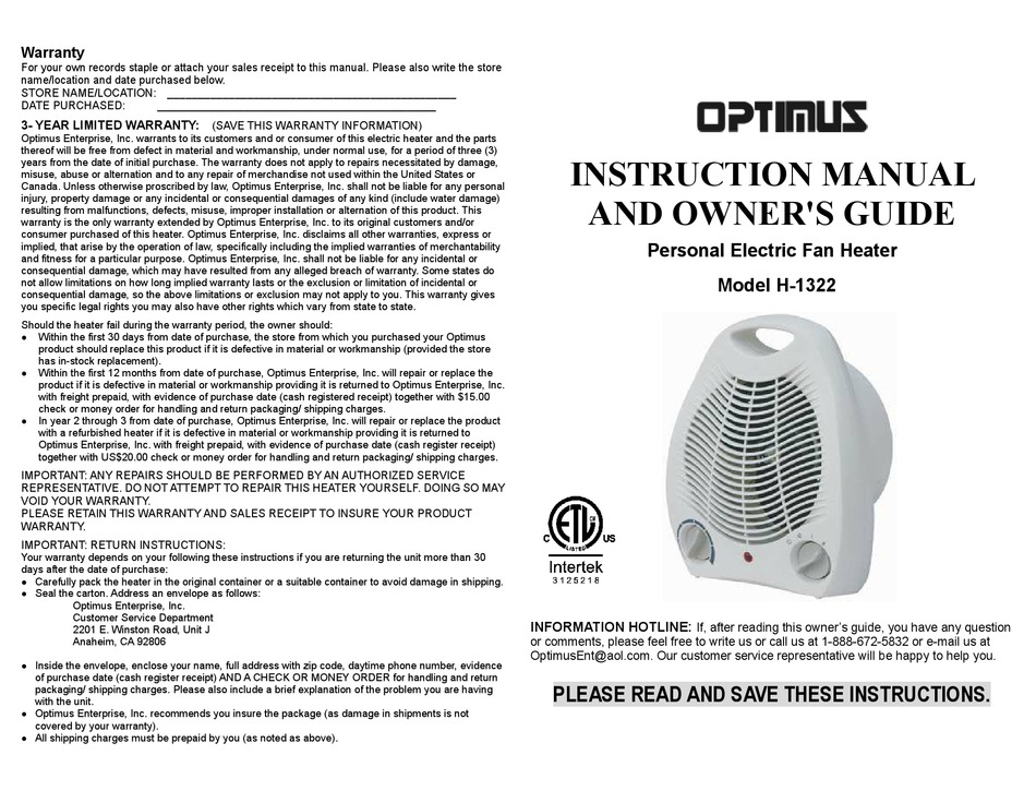 Optimus H 1322 Instruction Manual And Owner S Manual Pdf Download Manualslib