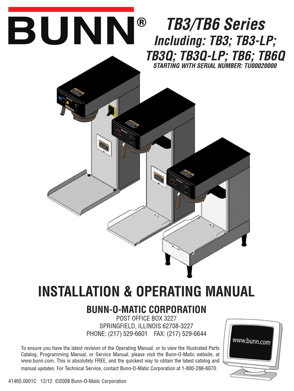 Bunn Tb3 Installation Operating Manual Pdf Download Manualslib