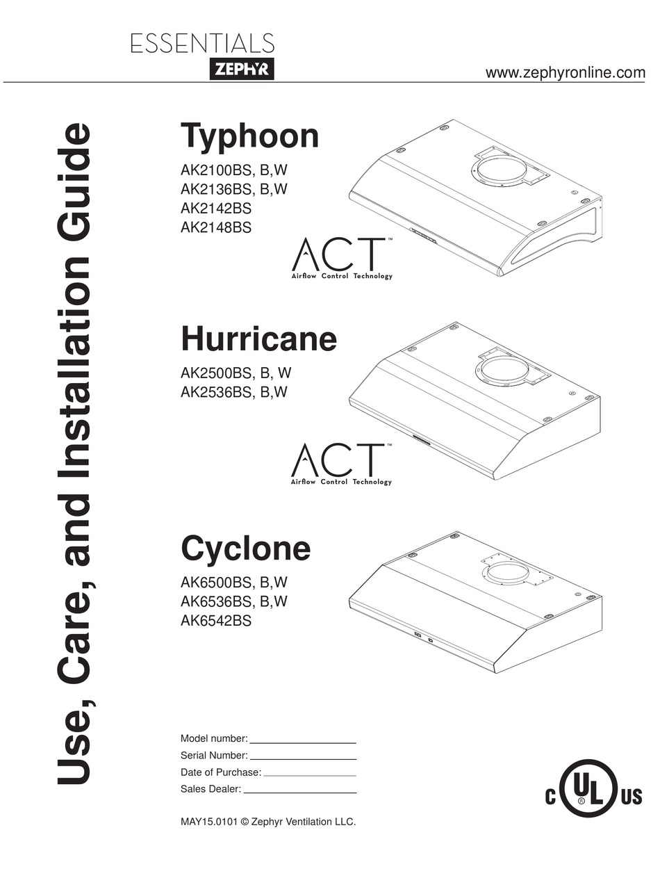 ZEPHYR TYPHOON AK2100BS USE CARE AND INSTALLATION MANUAL Pdf Download   Zephyr Typhoon Ak2100bs 