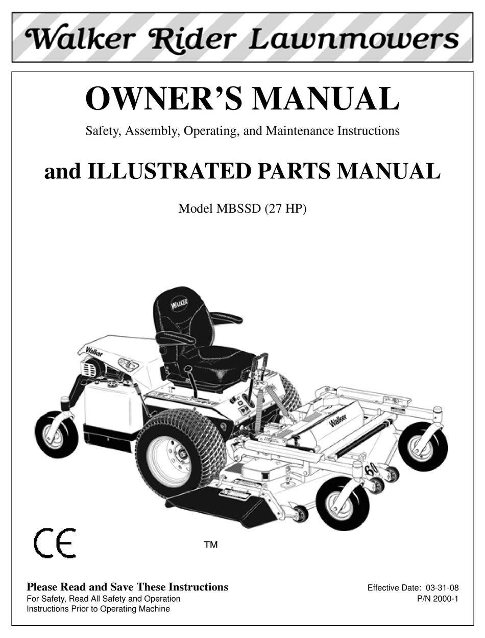 WALKER RIDER LAWNMOWERS MBSSD OWNER'S MANUAL Pdf Download ManualsLib