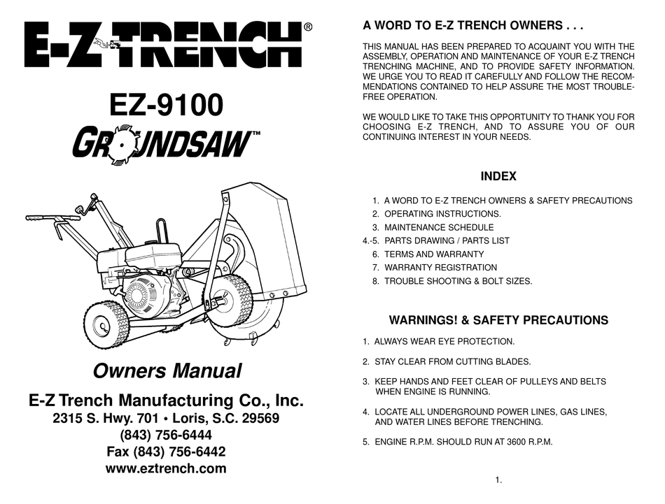 EZ TRENCH GROUNDSAW EZ9100 OWNER'S MANUAL Pdf Download ManualsLib