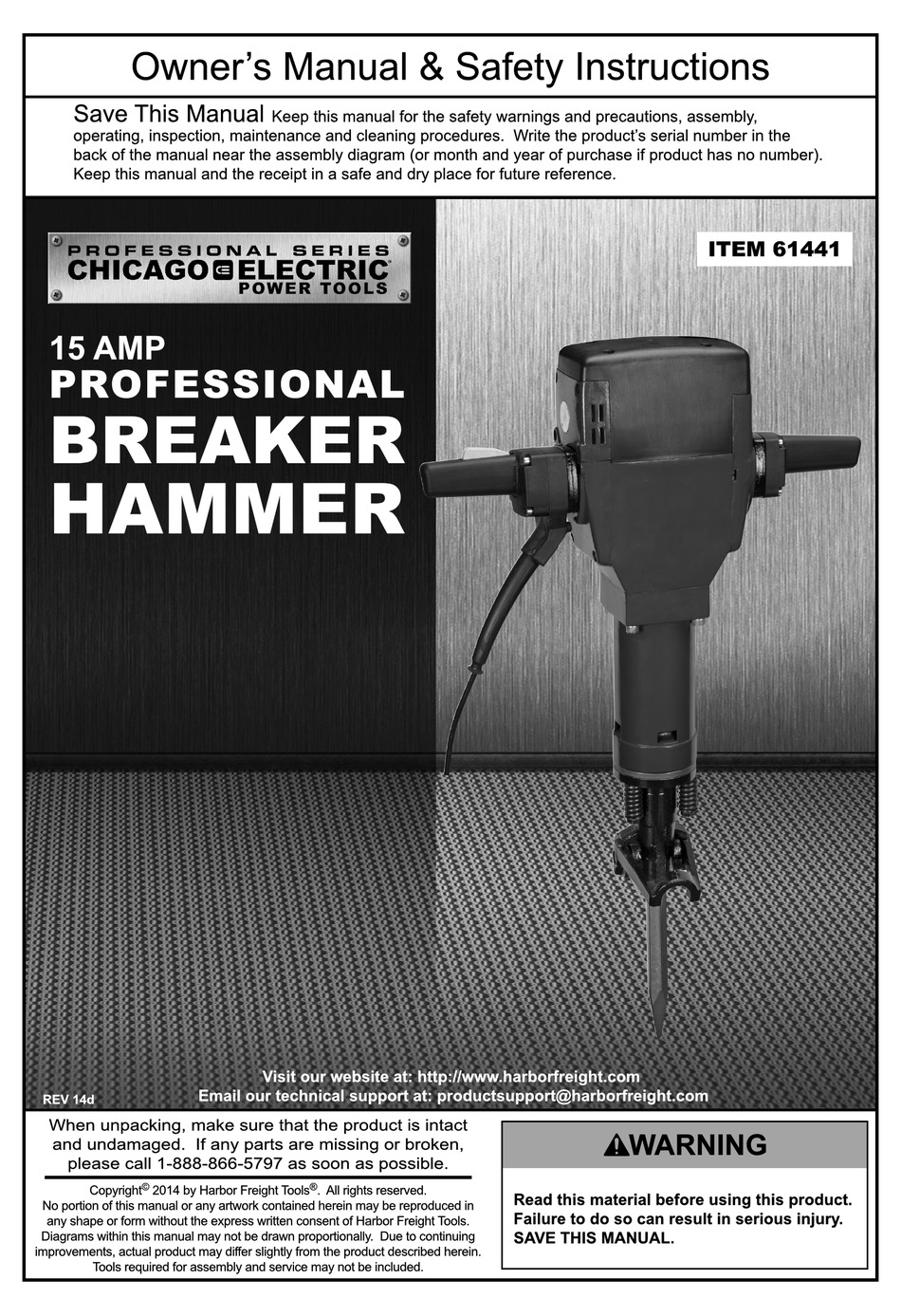 CHICAGO ELECTRIC 61441 OWNER'S MANUAL & SAFETY INSTRUCTIONS Pdf