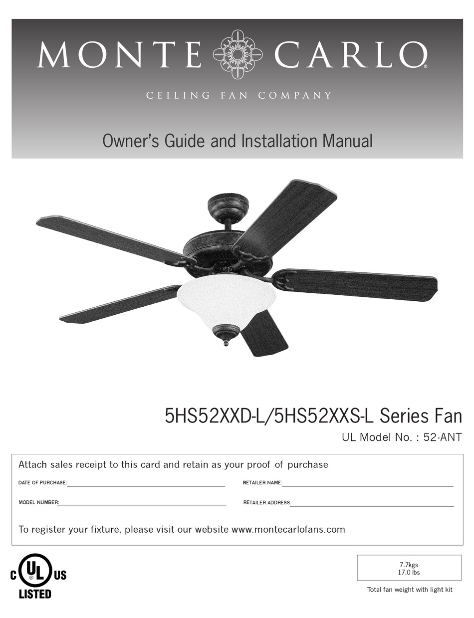 Monte Carlo Ceiling Fan E75795 Manual