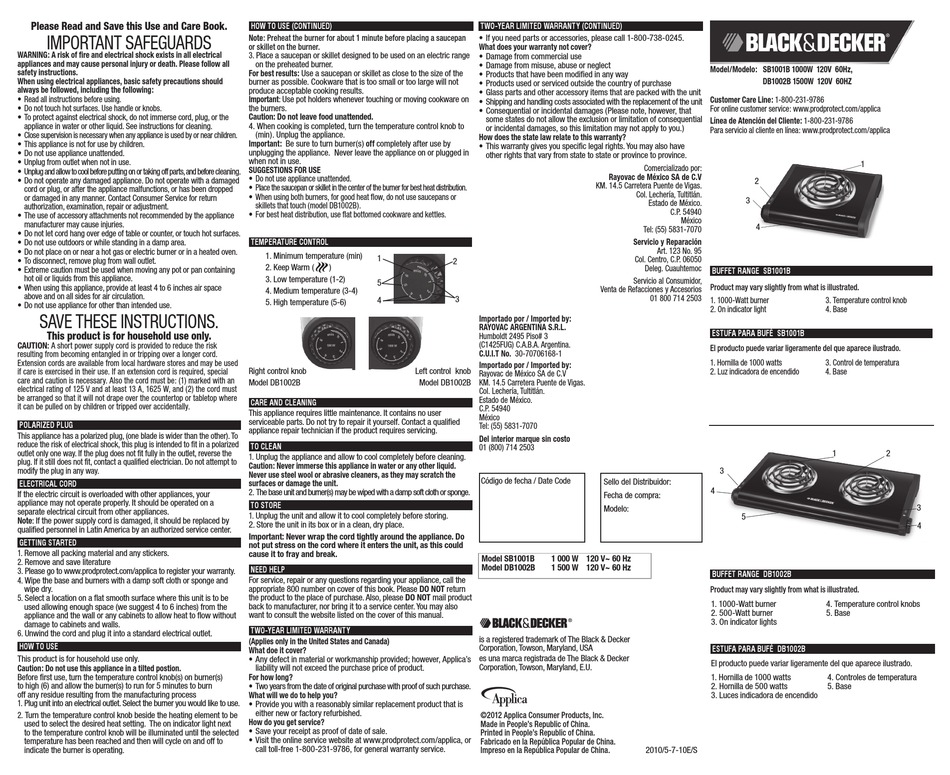 Black+Decker Cocina Buffet Range SB1001B