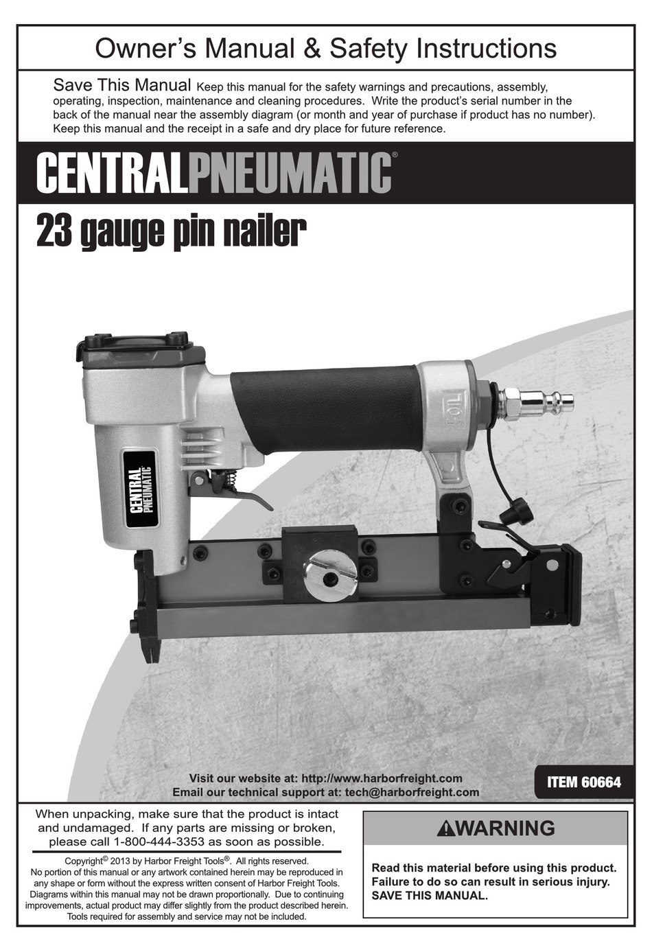 Harbor Freight Tools Central Pneumatic Owner S Manual Safety Instructions Pdf Download Manualslib