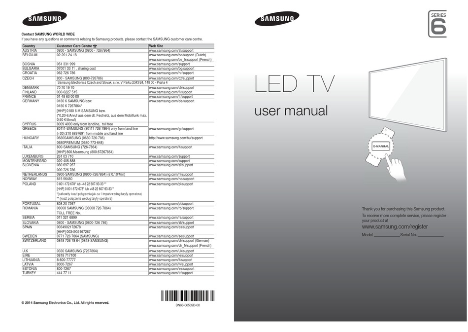 SAMSUNG 6 SERIES USER MANUAL Pdf Download | ManualsLib