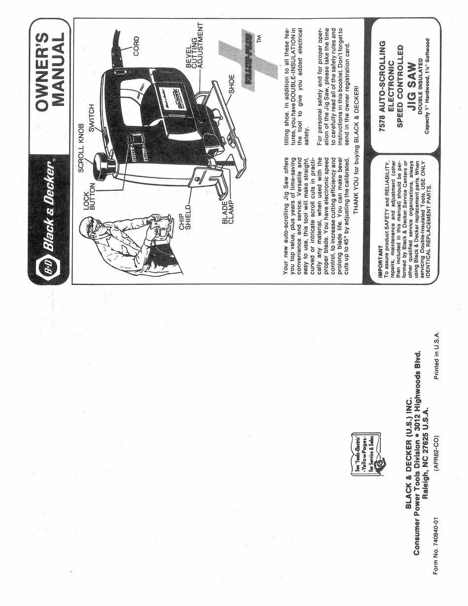 User manual Black & Decker CS1835 (English - 16 pages)