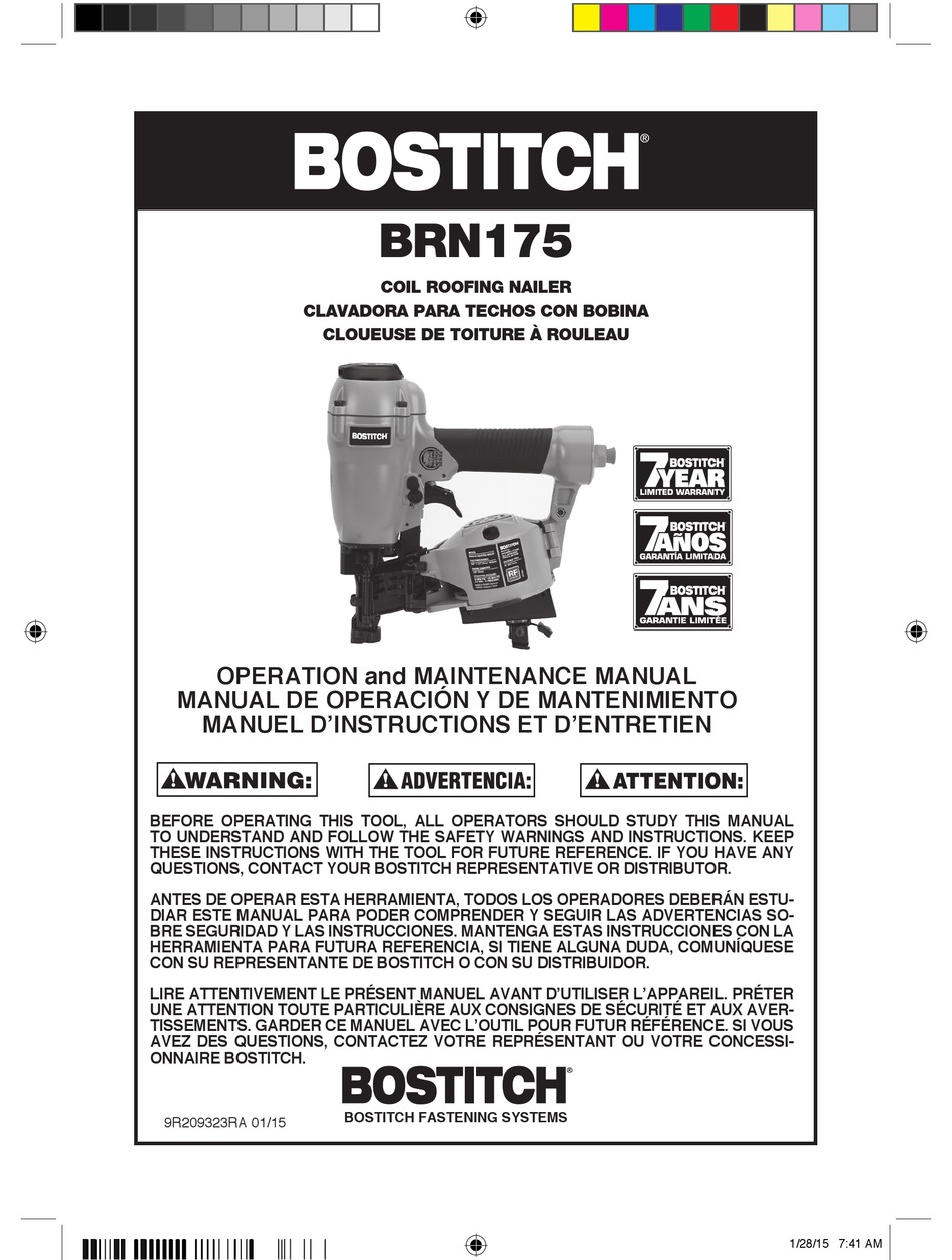 BOSTITCH BRN175 OPERATION AND MAINTENANCE MANUAL Pdf Download ManualsLib